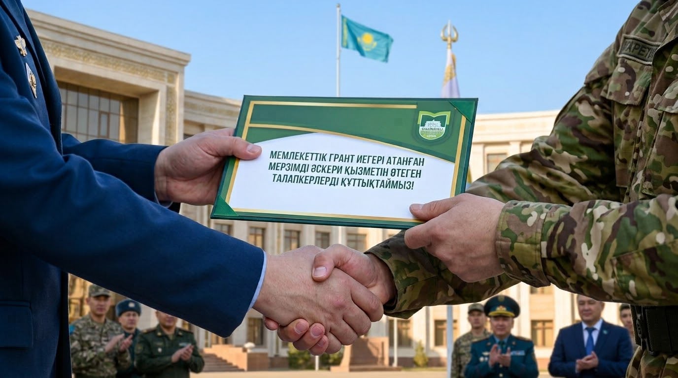 МЕМЛЕКЕТТІК ГРАНТ ИЕГЕРІ АТАНҒАН МЕРЗІМДІ ӘСКЕРИ ҚЫЗМЕТІН ӨТЕГЕН ТАЛАПКЕРЛЕРДІ ҚҰТТЫҚТАЙМЫЗ!